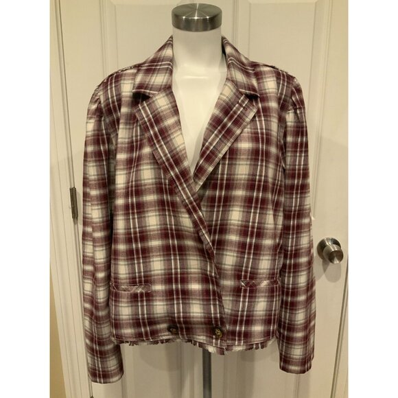 We The Free Red, White & Gray Plaid Alessandra Blazer W/ Notch Collar, Size XL - Picture 1 of 9